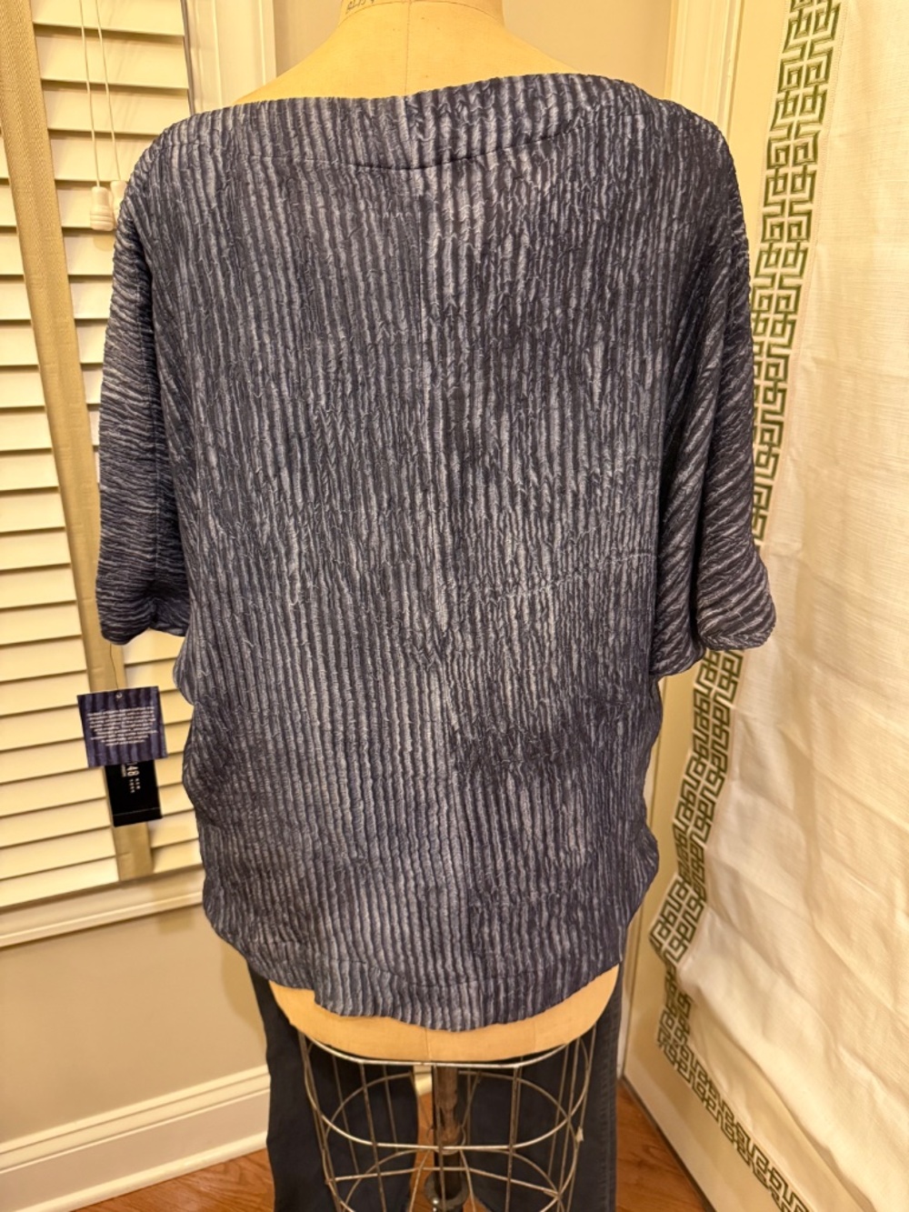 Lafayette 148 New York Navy 100% Silk Oversized Short Sleeve Top - Picture 2 of 8